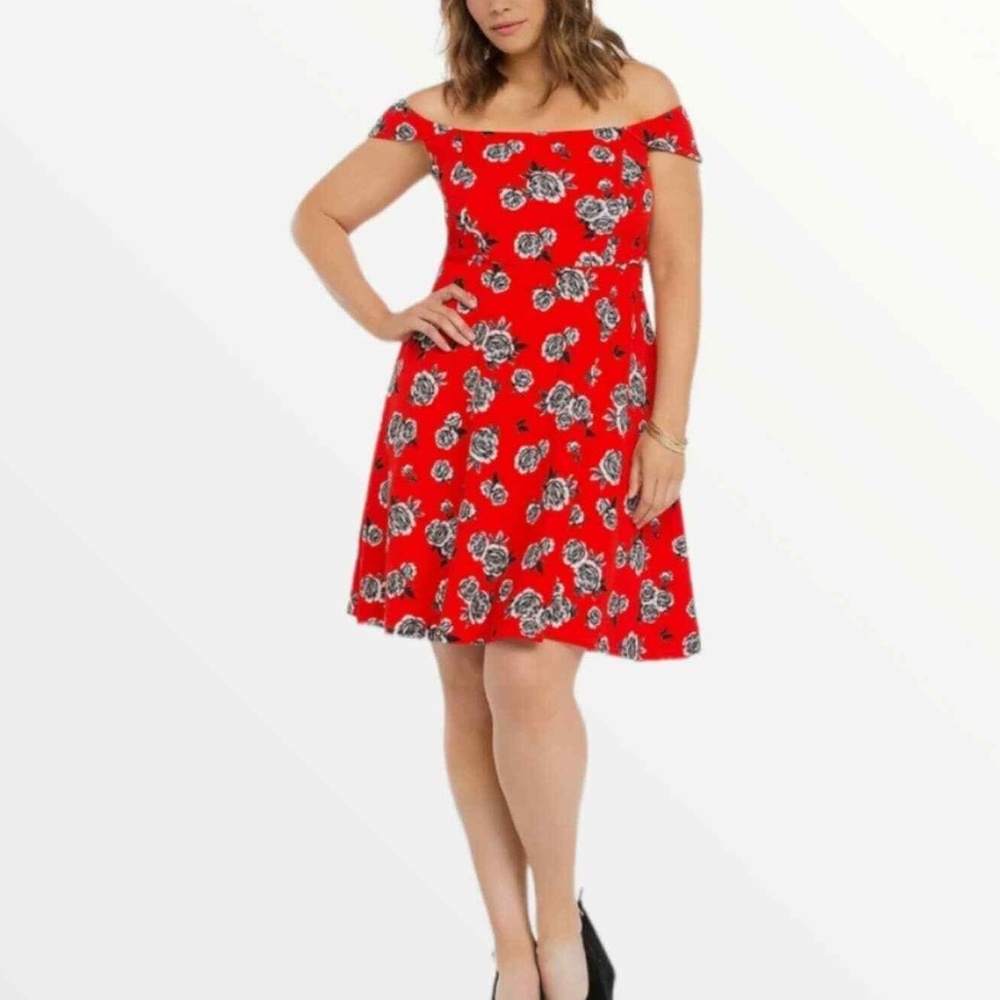 Torrid Off the Shoulder Floral Textured Skater Dress Size 00 (10)